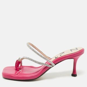 N&ordm;21 Fuchsia Leather Crystal Embellished Thong Sandals Size 39